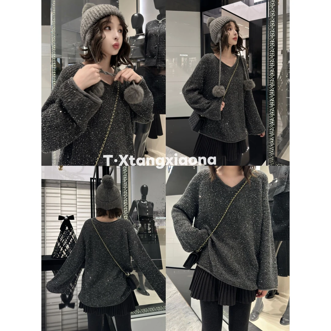 T•X【星光闪闪】 时尚设计感慵懒风设计感时尚长袖针织套头休闲毛衣