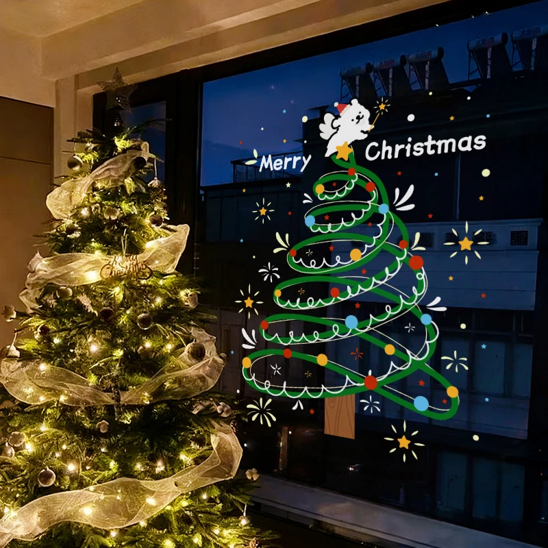 圣诞节玻璃贴纸静电圣诞树家居装饰布置门贴窗花窗贴新年
