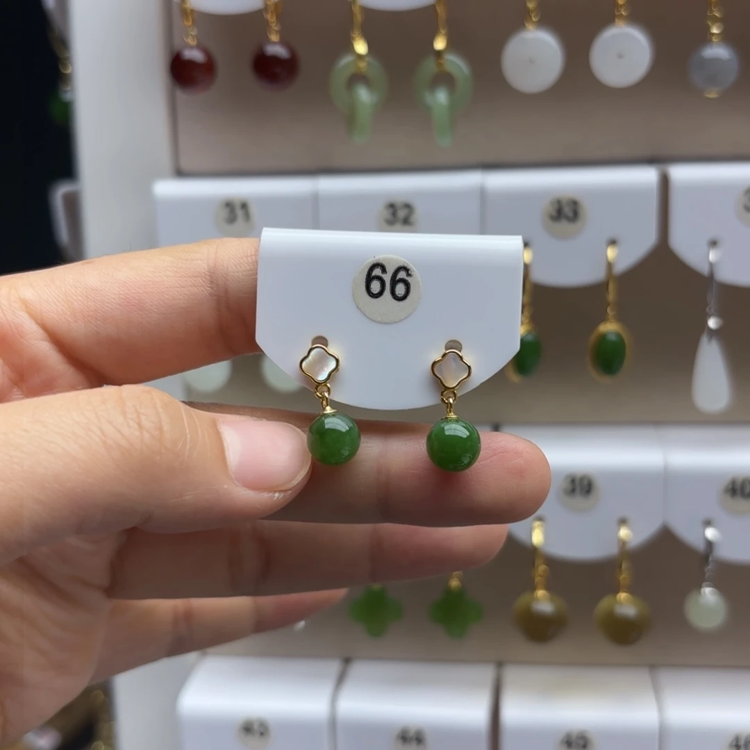 银S925镶嵌和田玉耳饰