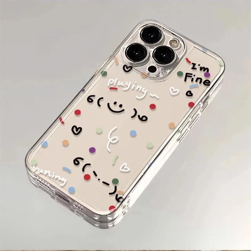 笑脸彩色波点适用iPhone14苹果16promax手机壳15硅胶13卡通12创意