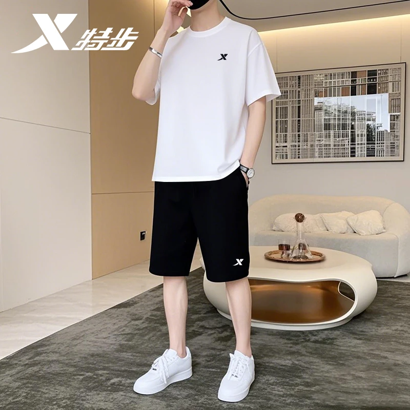 特步运动套装男速干夏季冰丝薄款宽松健身跑步服正品短袖两件套男