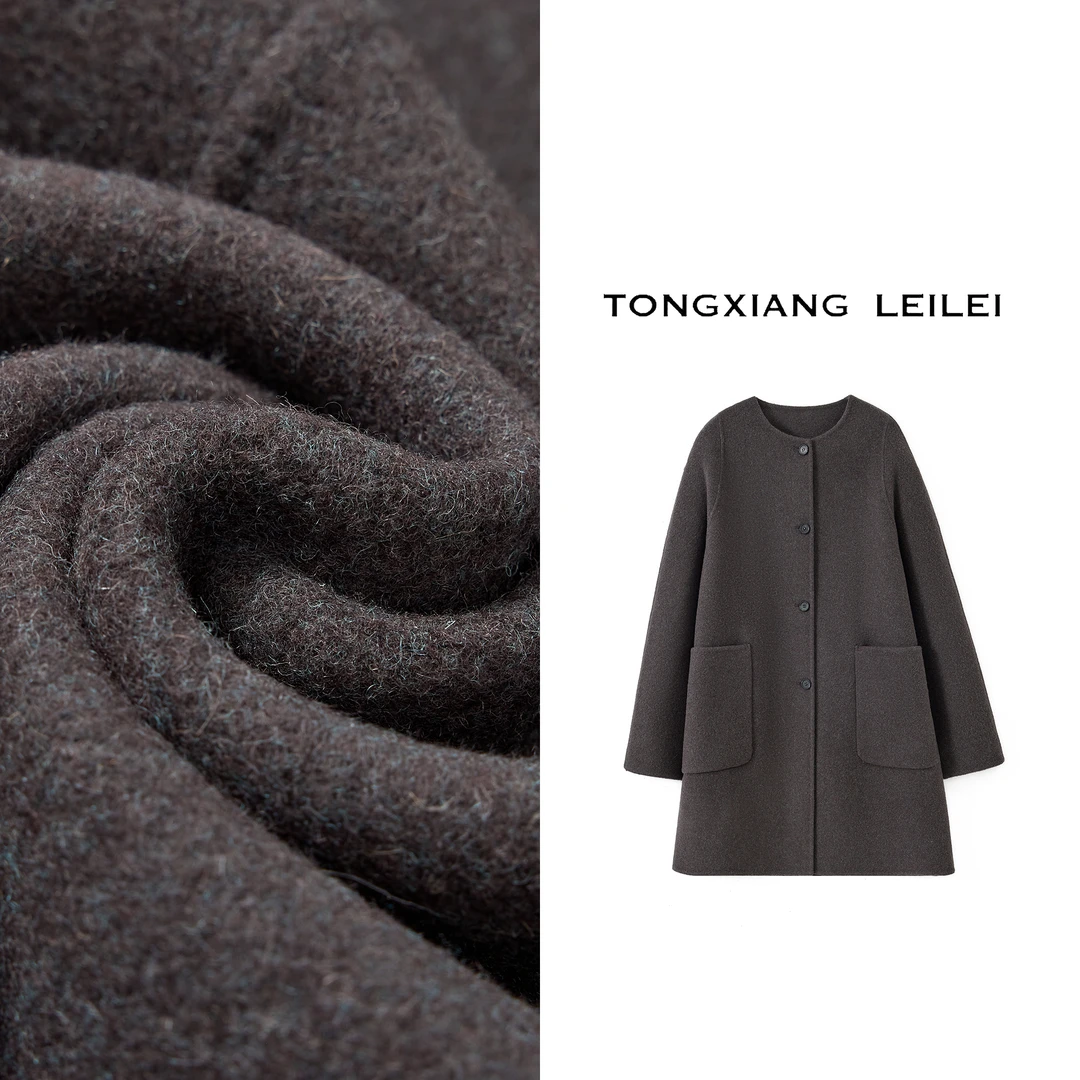 【LEILEI】中长款女宽松型秋冬双面呢手工骆驼绒外套