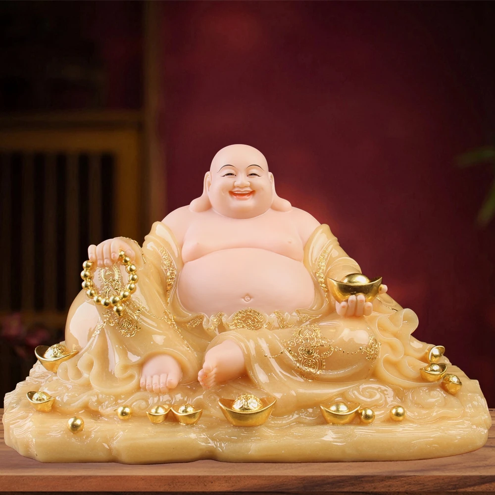 莲昱宽体笑佛像弥勒菩萨大肚开心弥勒佛像汉白玉家用招财供奉摆件