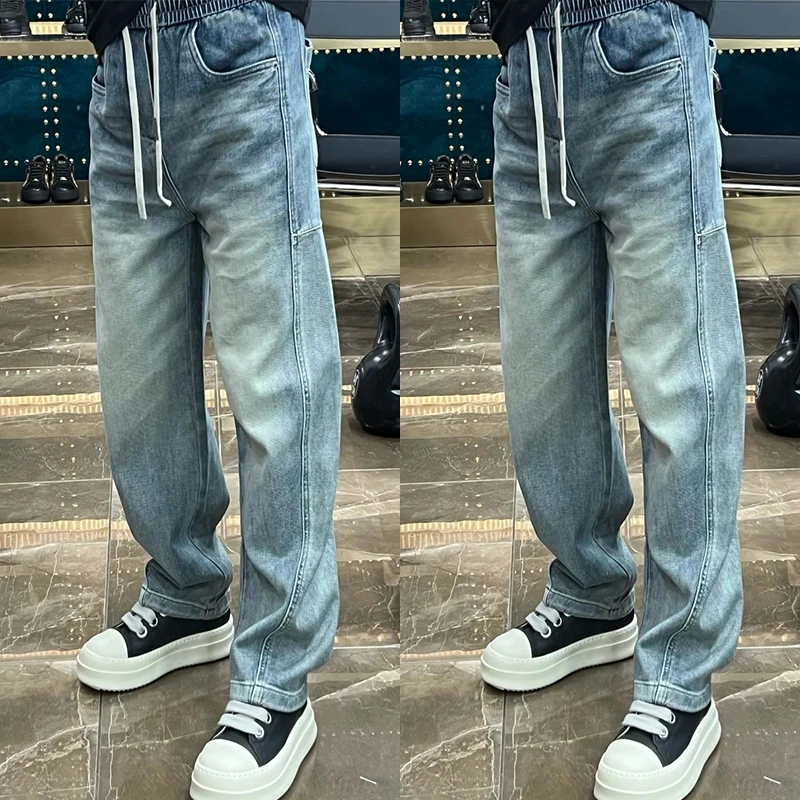 男裤牛仔裤2025新款宽松直筒休闲长裤美式水洗高街弯刀时尚潮流裤
