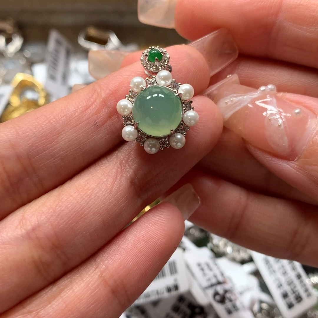 翡翠戒指银S925镶嵌仙****池吊坠67