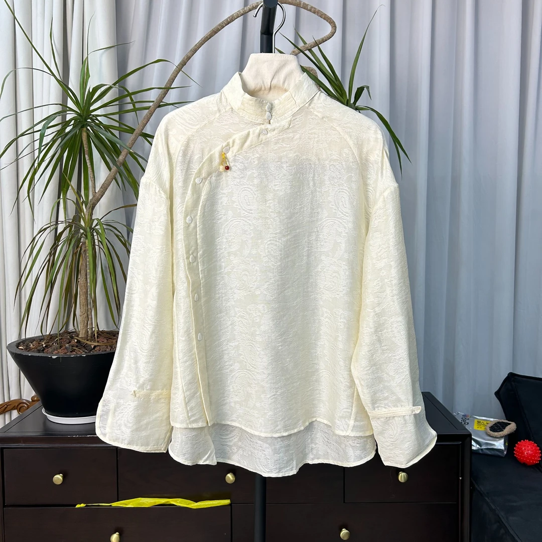 【十九服饰】新中式提花廓型落肩款长袖衬衫女款