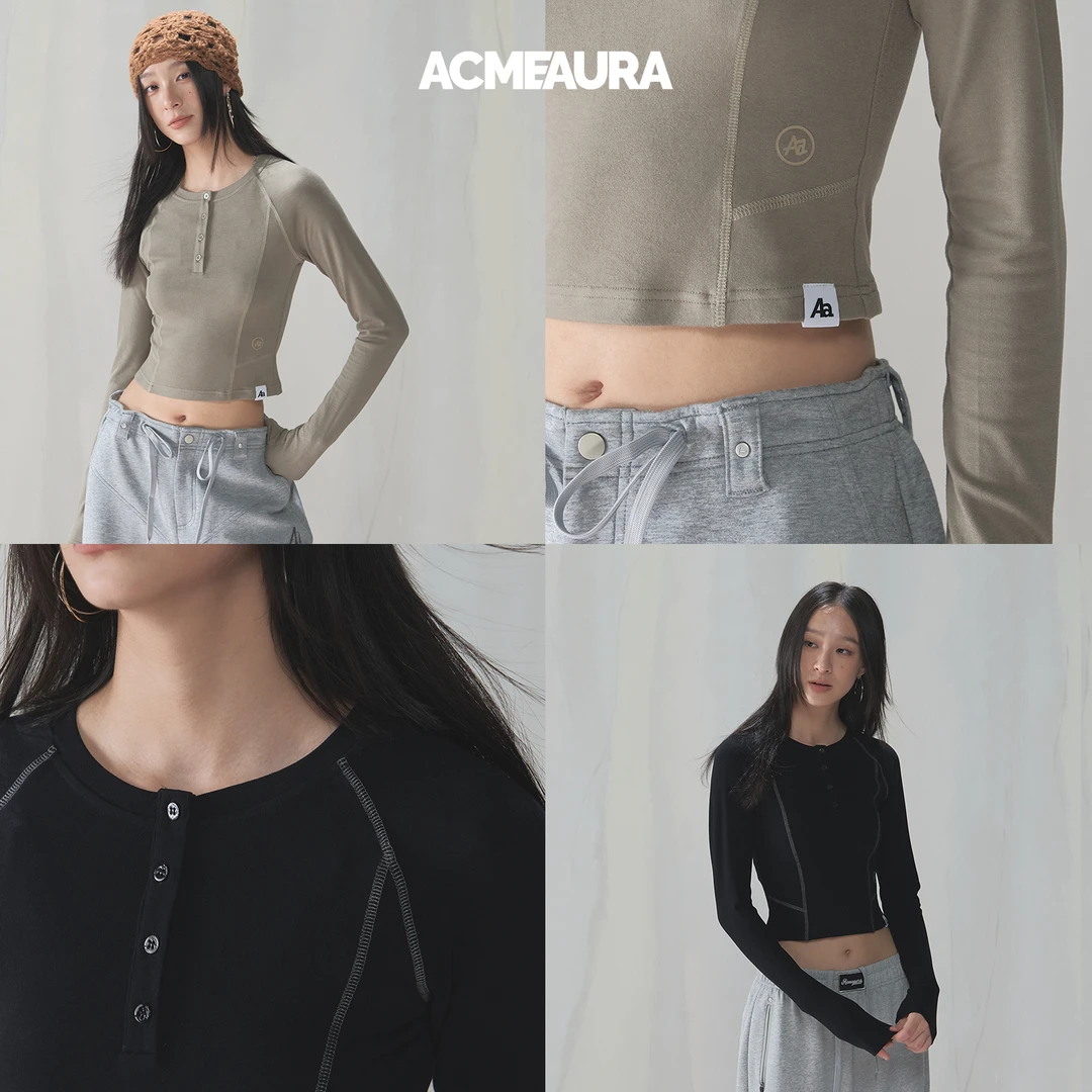 ACMEAURA 2025 初秋新款修身长袖双色T恤