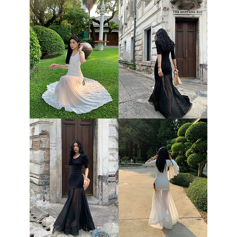 70不是七十【盛夏月神】春夏韩版气质中袖网纱连衣裙