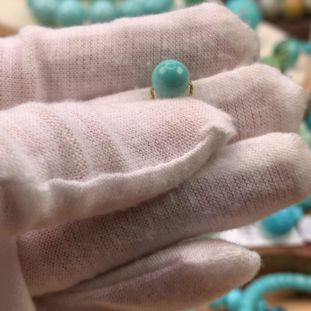 绿松石未镶嵌珠宝奇石高瓷蓝绿圆珠7.3mm
