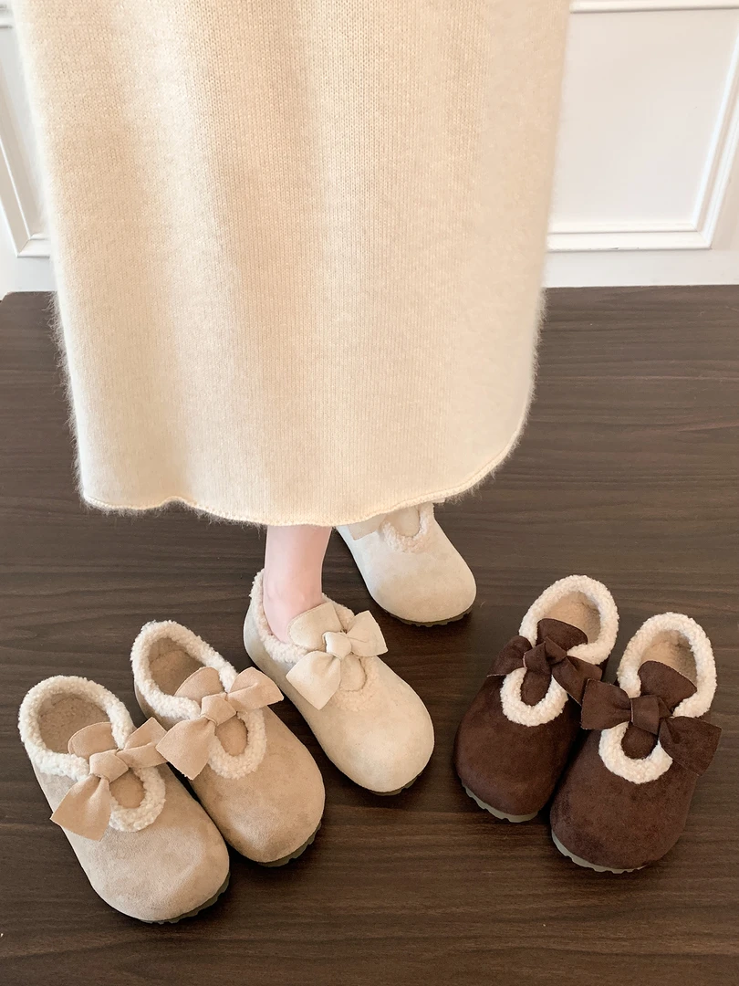 三福加绒保暖厚底棉鞋女2025新款秋冬加厚复古全包雪地毛毛勃肯鞋