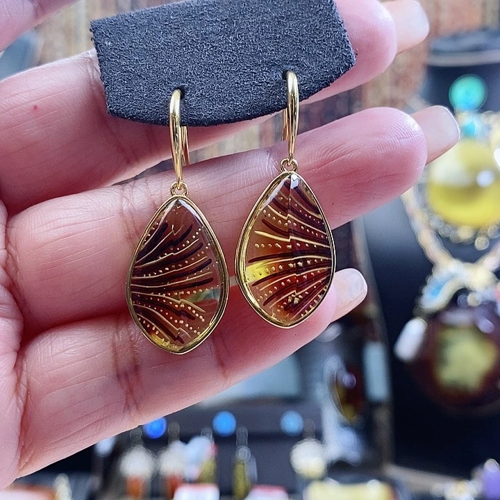 琥珀银S925镶嵌耳饰耳环
