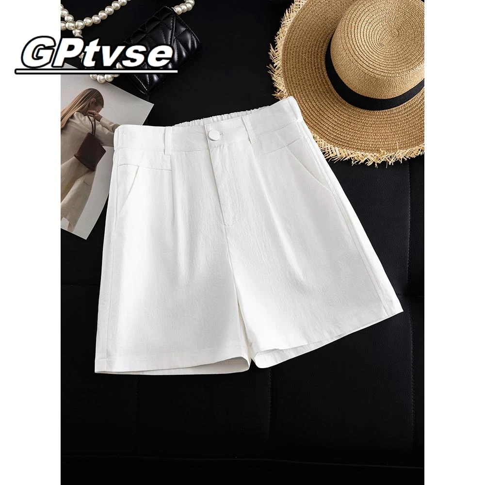 GPTVSE夏季薄款白色阔腿短裤女2025新款流行凉感款的爆款热裤显瘦