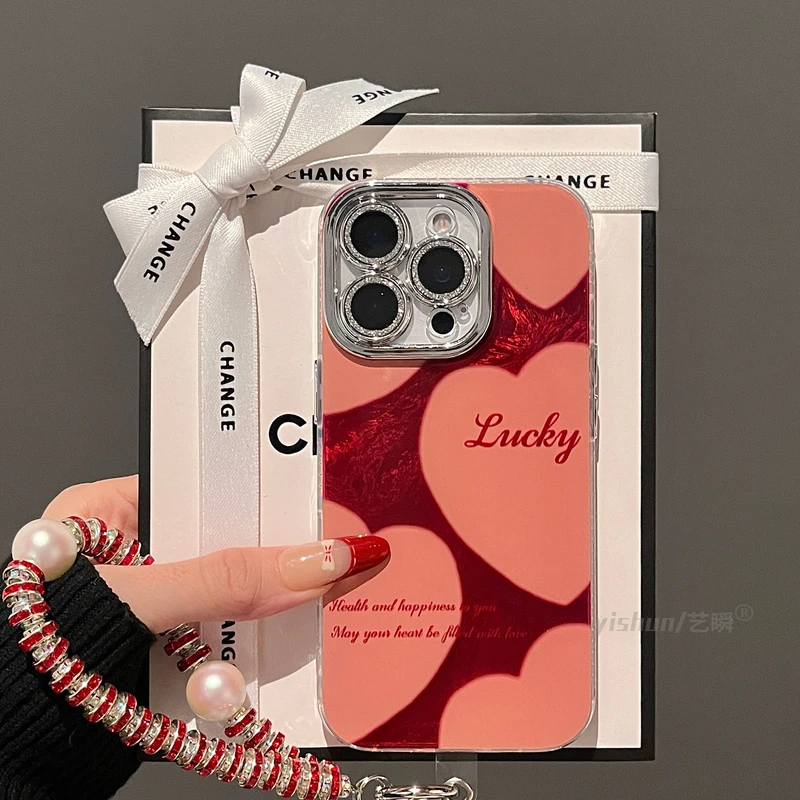 法式ins粉色英文爱心14pm适用苹果16promax手机壳新款iphone15pro
