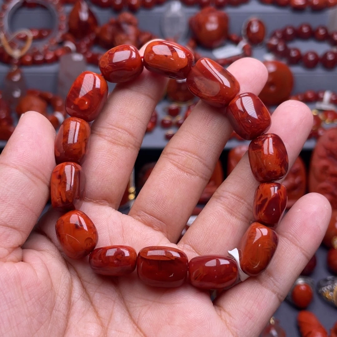 南红玛瑙未镶嵌珠宝奇石单圈12mm