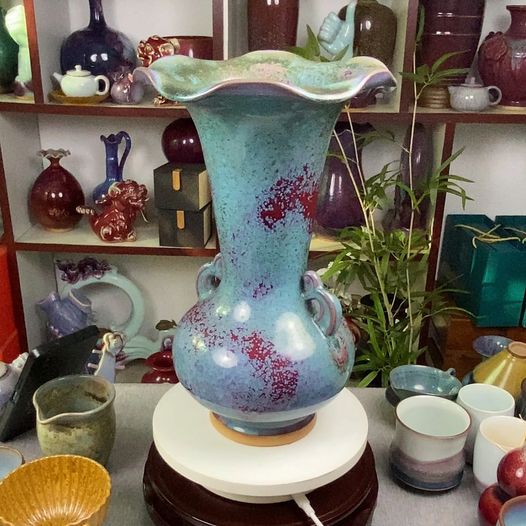 瓶钧瓷花瓶客厅插花器高温窑变碳化炉钧