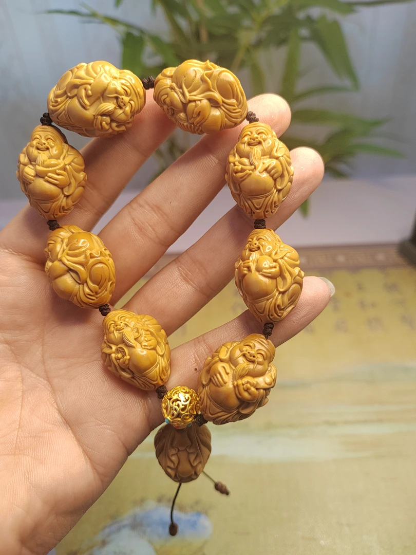 2.0地主八宝财神，橄榄核雕手串