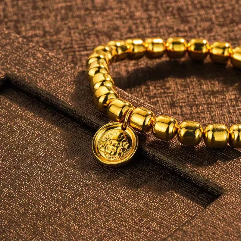 足银银制品 黄财神手链蹦迪古法金珠送女友老婆媳妇过节生日礼物