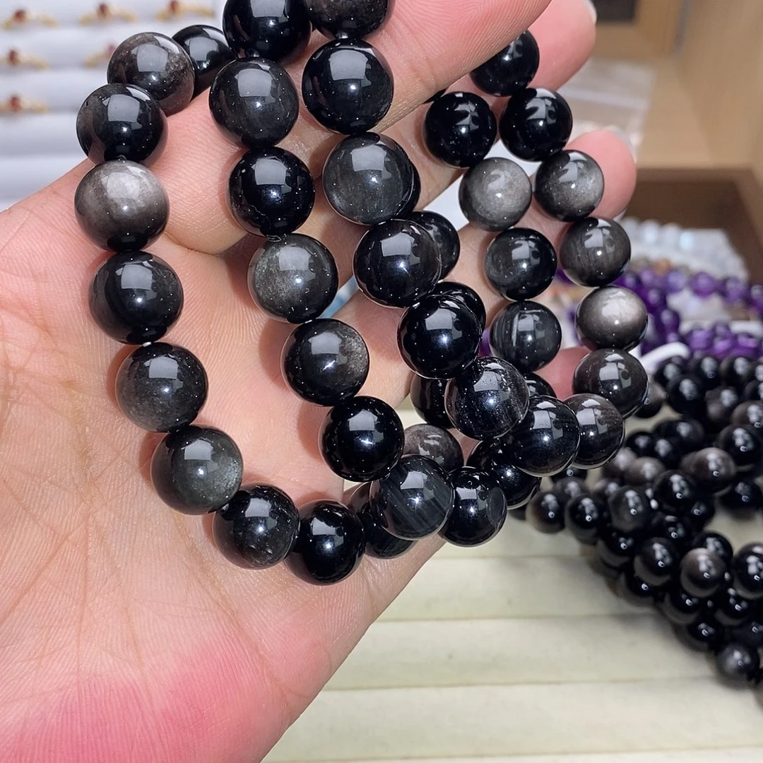 水晶手串未镶嵌银曜石卡12