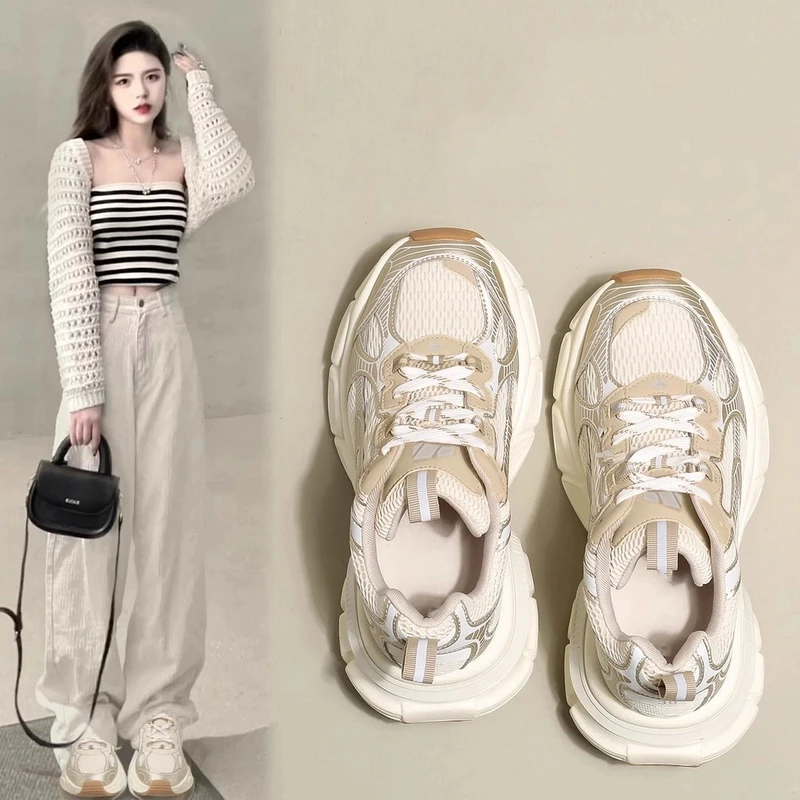 SANFU/三福厚底老爹鞋女潮流2025春秋新款女鞋网红百搭网面运动鞋