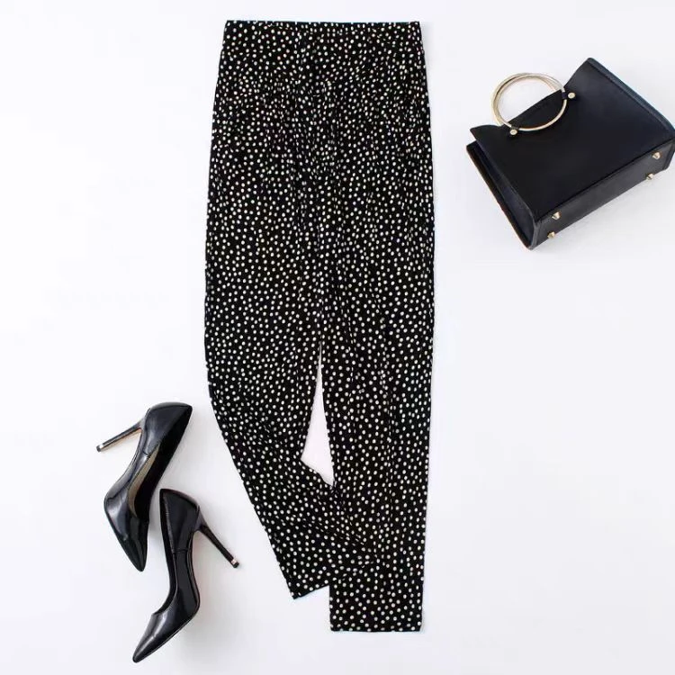 哈伦裤印花夏季女士薄款宽松高腰休闲裤弹力小脚显瘦女裤