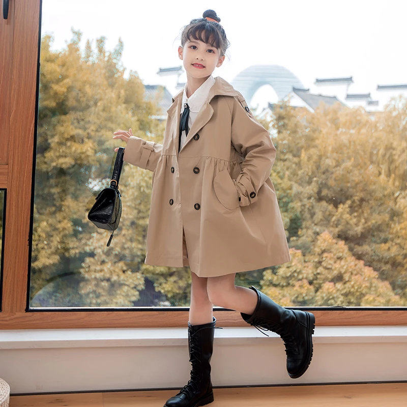 女童中长款风衣2025春季新款中大童女孩英伦风外套儿童洋气春秋装