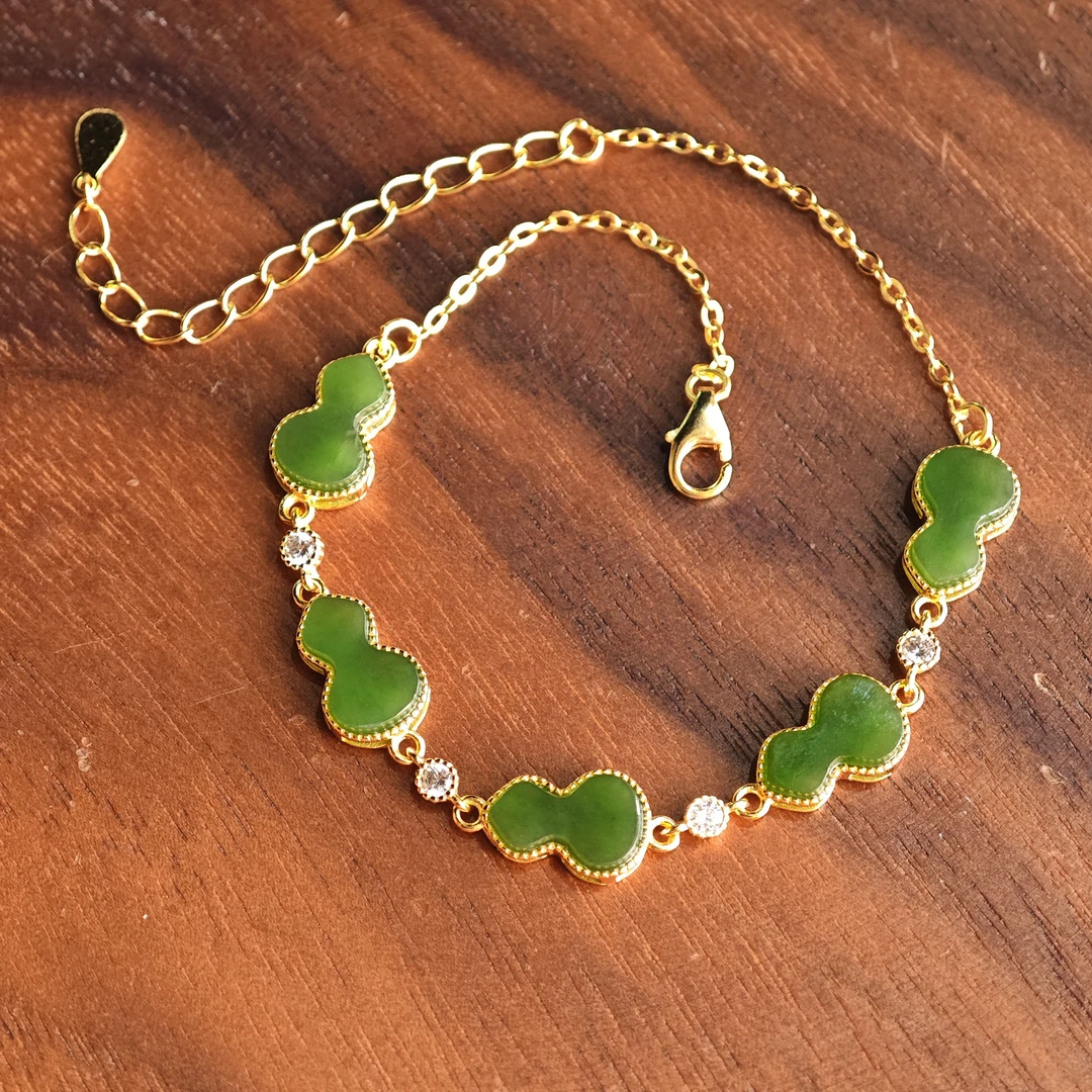 新疆爱思尔新疆和田玉手链S925碧玉葫芦手链DG0524-02（多样性发货