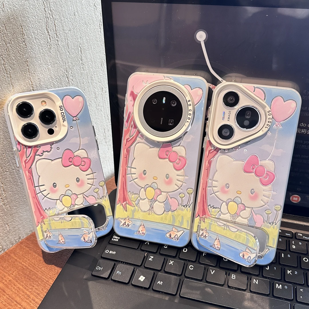 气球凯蒂适用苹果/华为/荣耀/OPPO/VIVO/小米手机壳支架防摔全包