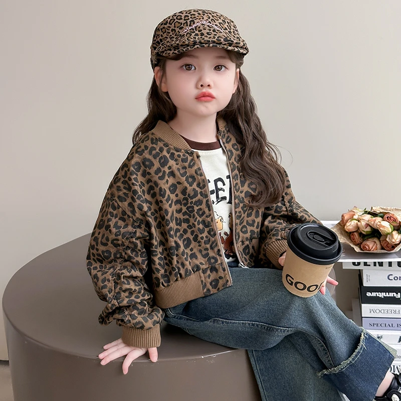 女童秋装豹纹炸街外套2025新款儿童时髦上衣女宝宝时髦韩系夹克衫