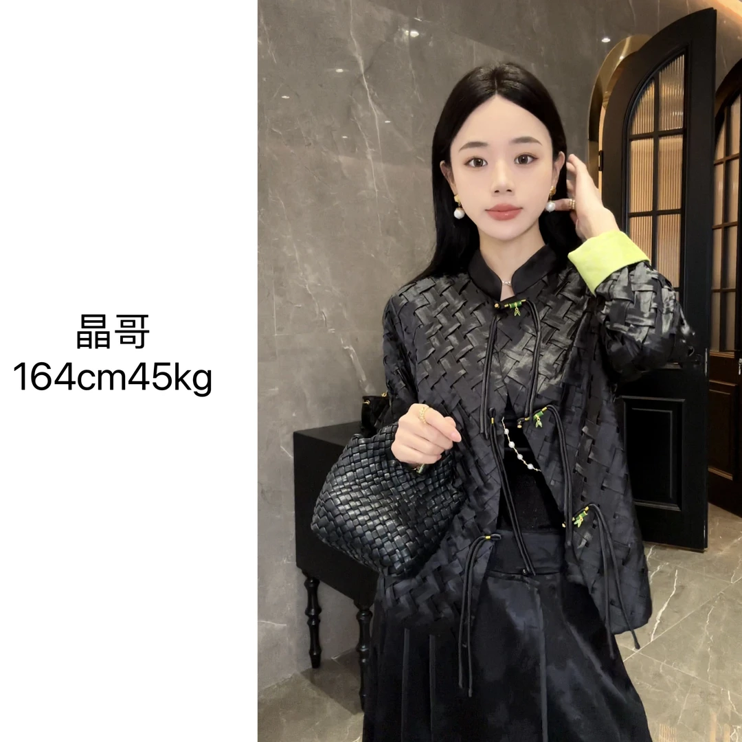现货新款【编织梦想】新中式醋酸人丝设计师编织国风短外套