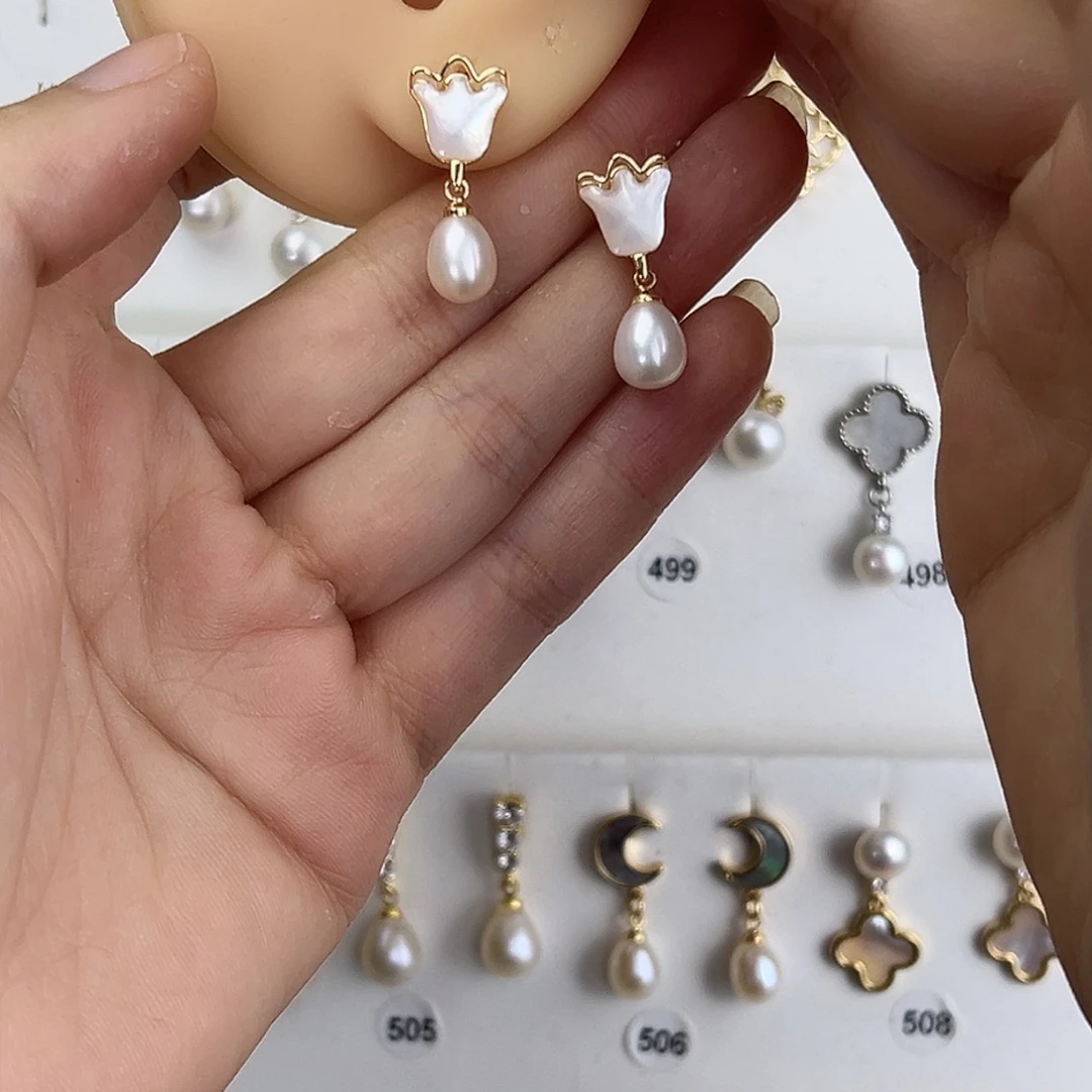 耳饰银S925镶嵌淡水珍珠