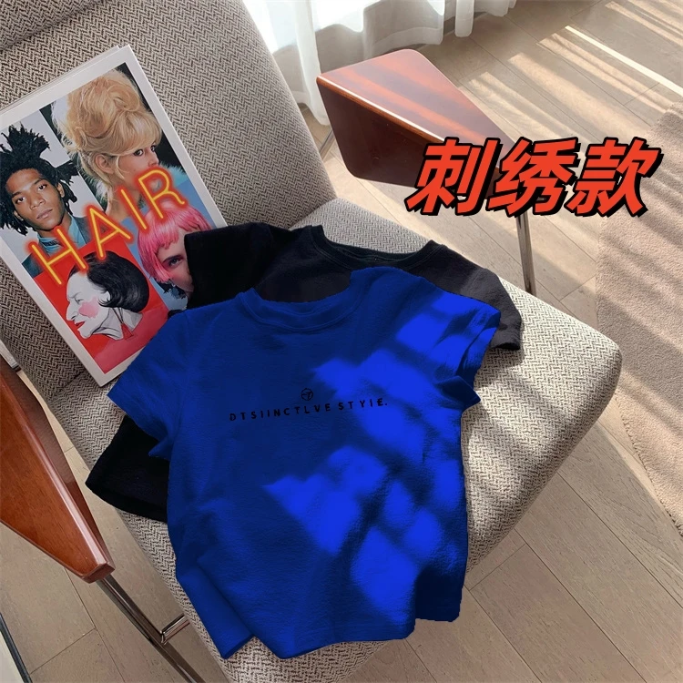 刺绣短袖T恤女2025衣服设计感内搭夏季圆领修身百搭打底韩版针织