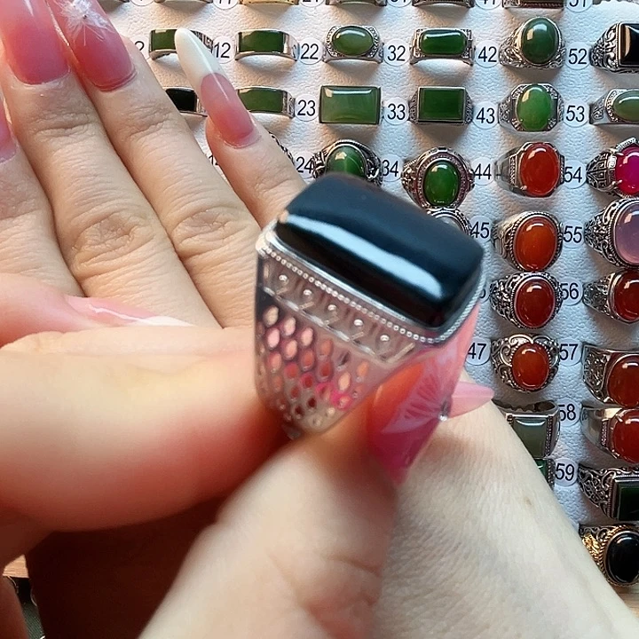 和田玉戒指银S925镶嵌