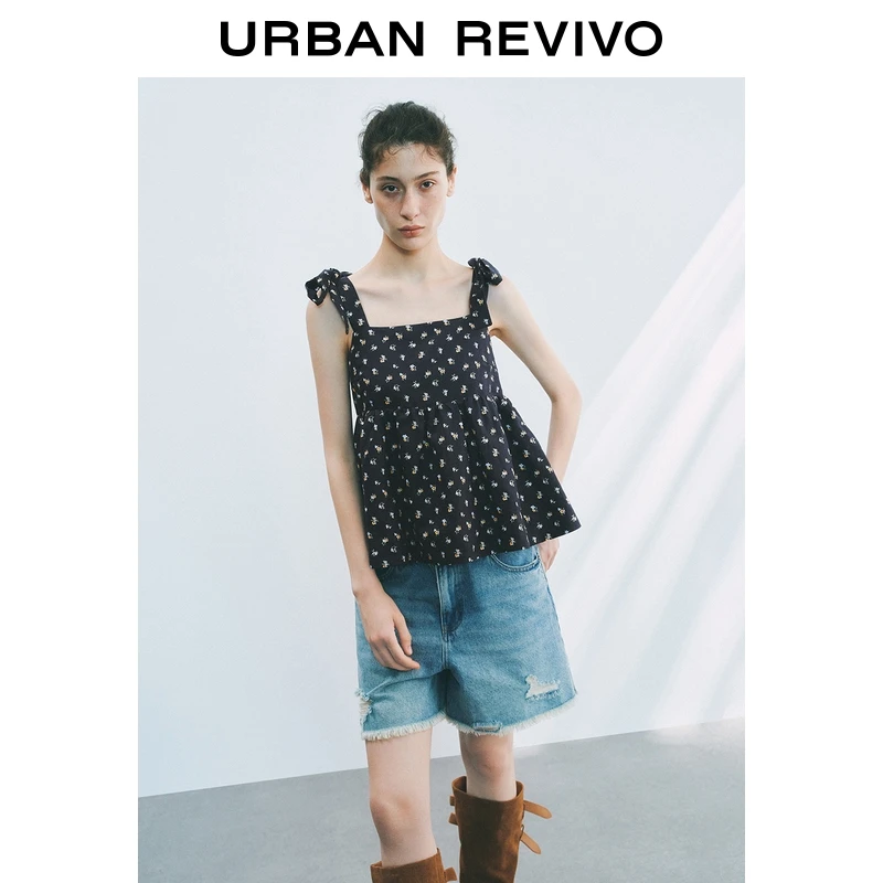 UR2025秋季新款女装甜美少女感碎花系带罩衫衬衫UYY250063