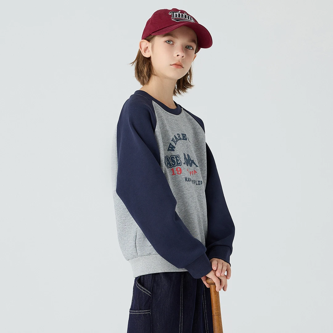Kappa Kids儿童卫衣2024春季童装户外儿童风圆领卫衣休闲宽松卫衣