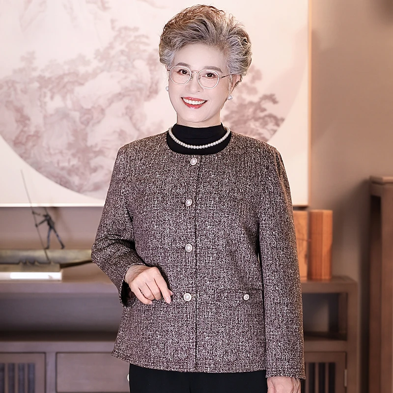 中老年女秋季时尚洋气妈妈装气质小香风外套老人奶奶太太秋装衣服