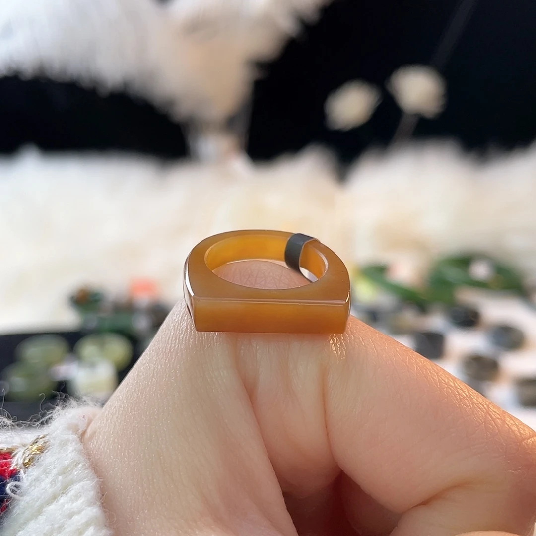 和田玉未镶嵌戒指k8 金橘糖马鞍16.3mm