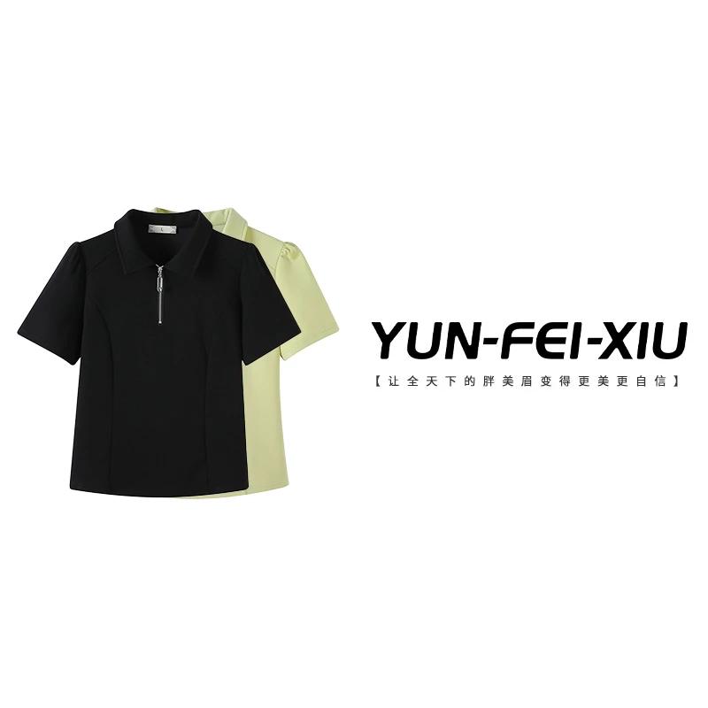 云妃秀大码女装T恤时尚休闲拼接时尚上衣胖妹妹显瘦气质夏季68389