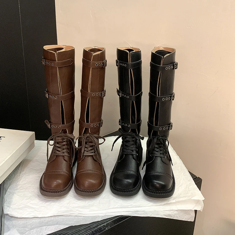 Crape myrtle长靴女2025新款长筒靴靴子女厚底英伦风骑士靴高筒靴