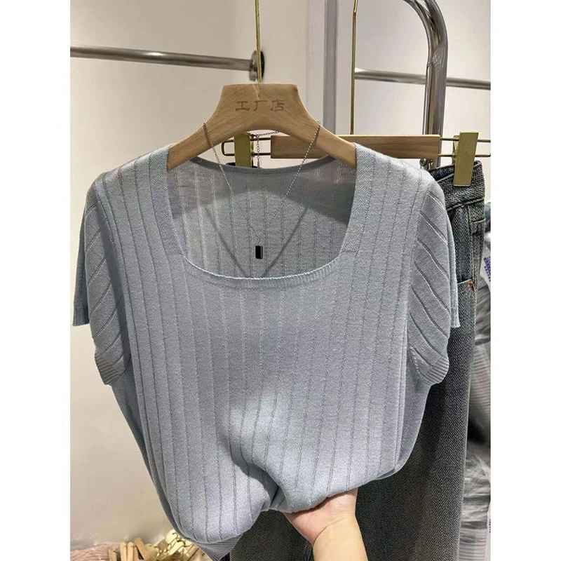 【竖纹无袖短袖T恤】温柔风~好穿温柔百搭正肩柔软短袖女上衣