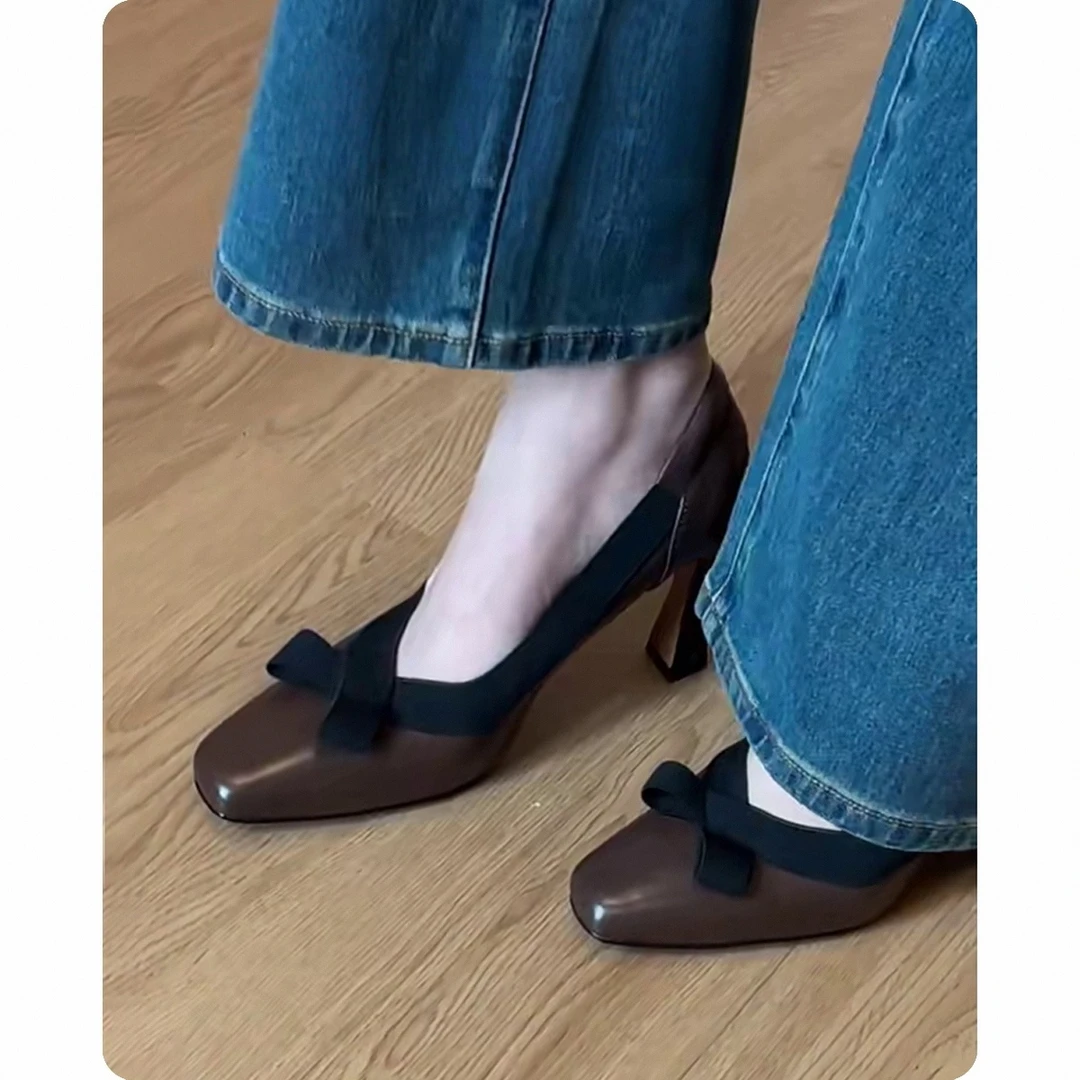 绝美法式职业单鞋女2025秋季新款蝴蝶结浅口气质不累脚细跟高跟鞋