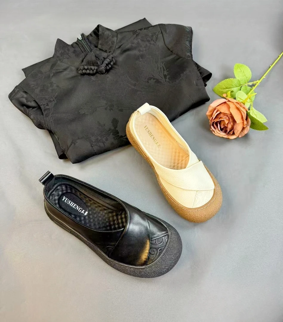 【X现货】春季透气百搭舒适软底芒果头平底浅口复古防滑单鞋2511