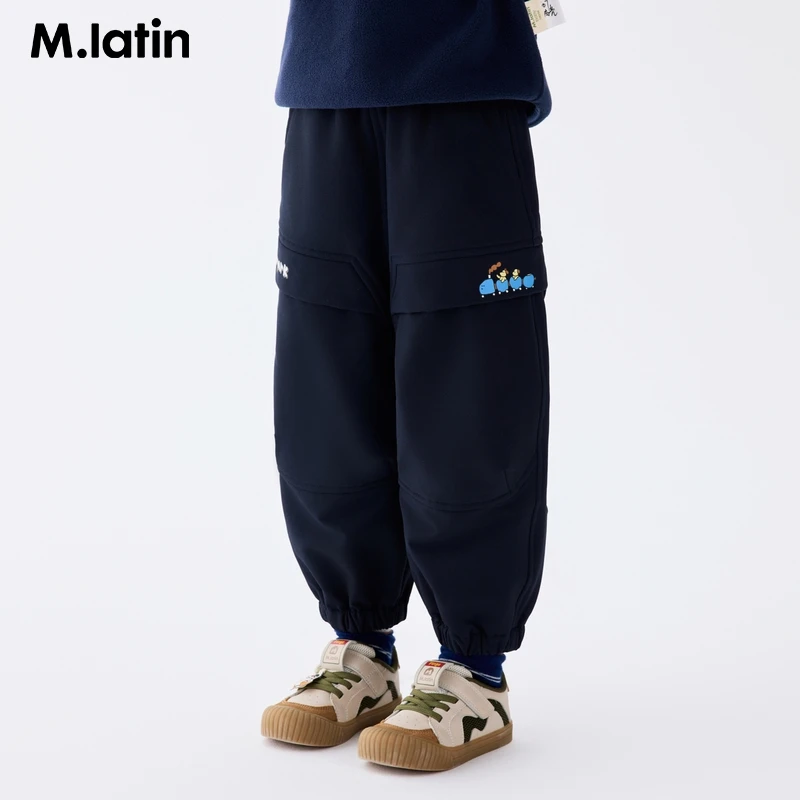 马拉丁儿童裤子25冬新款男小童趣味盖袋加绒防风裤立体工装裤