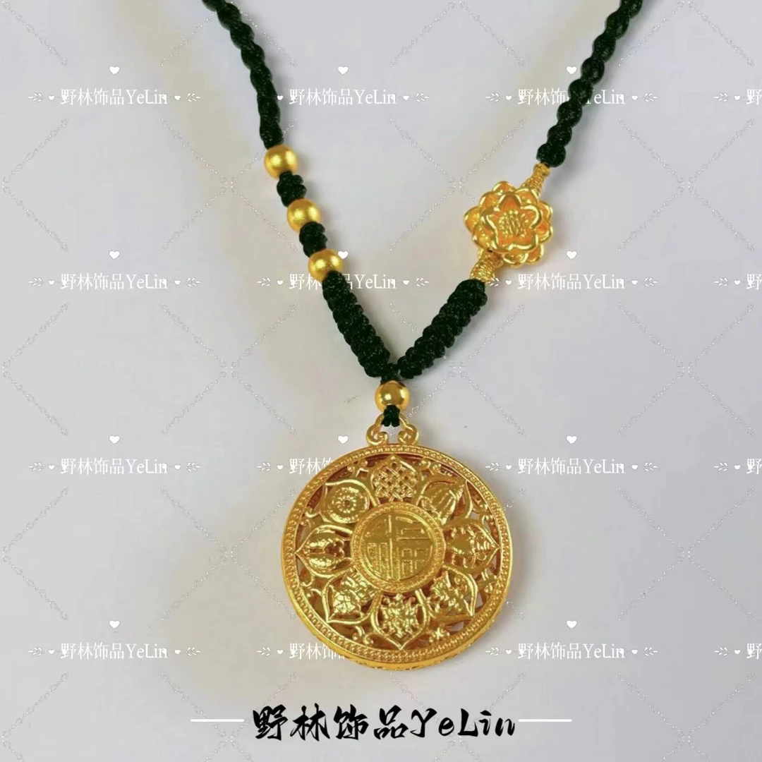 铜合金吊坠 铜合金项链 新中式国潮风镂空八宝罗盘项链古法八宝