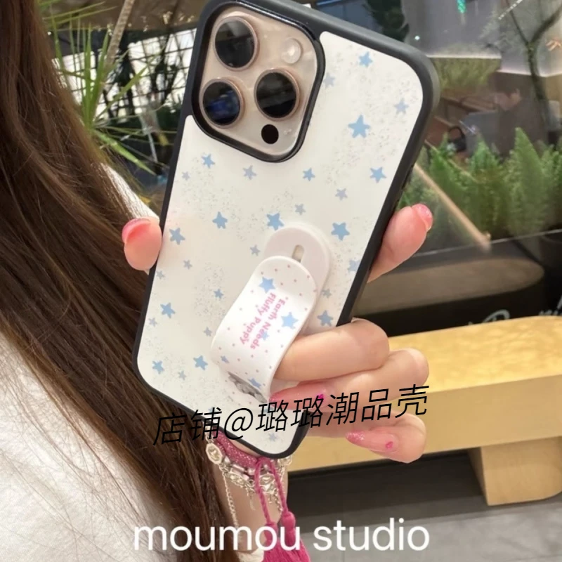 蓝色星星小狗创可贴支架适用iPhone15苹果16手机壳14promax新款13