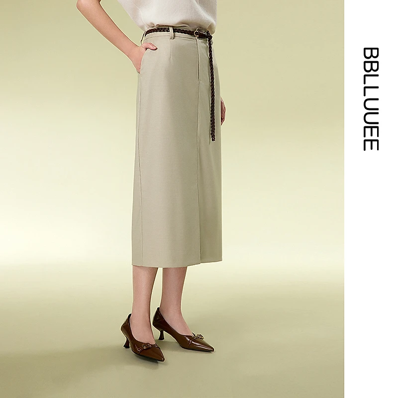 【清波老师专享】【轻职场直筒半裙】粉蓝衣橱25春装编织腰带半身裙女