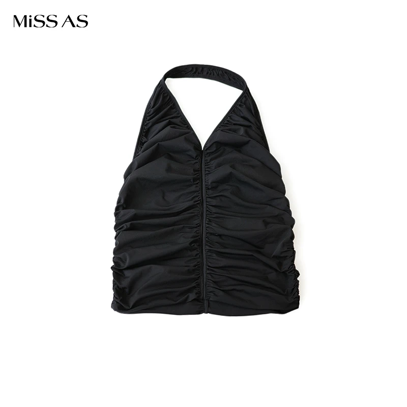 【manzanilla】百搭时尚纯色抽褶挂脖背心上衣女25春夏MISSAS买手店