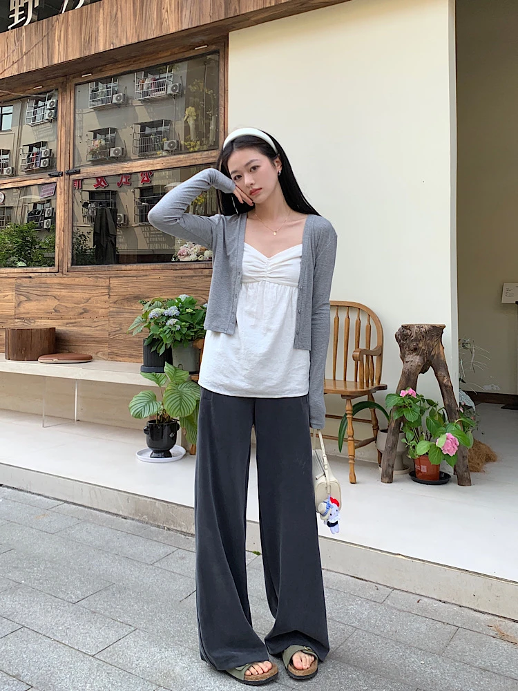 超冰爽砂洗灰/浅灰垂感直筒裤夏季薄款显瘦裤子柔软休闲长裤女