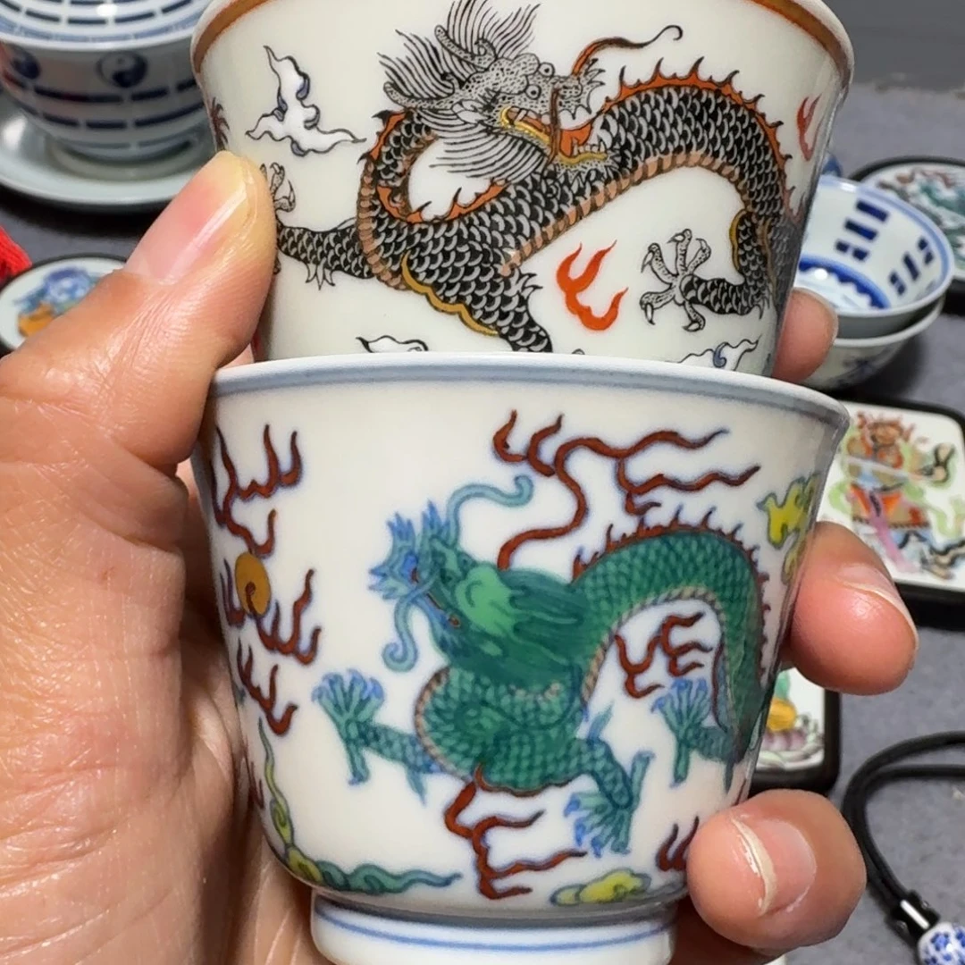 瓷片金*两个精品龙杯子