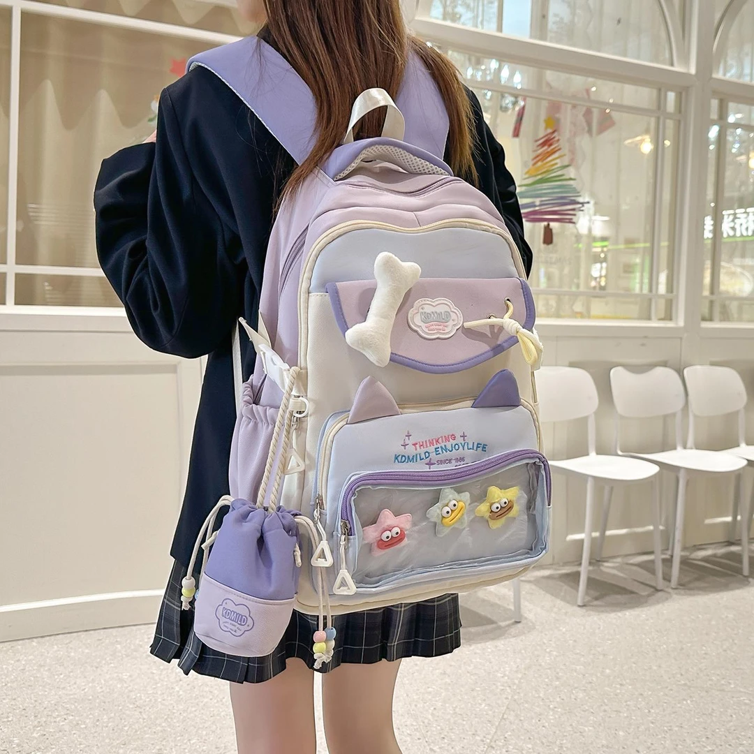 韩系高颜值ins风书包初中女生单肩包高中生大容量可爱多巴胺背包