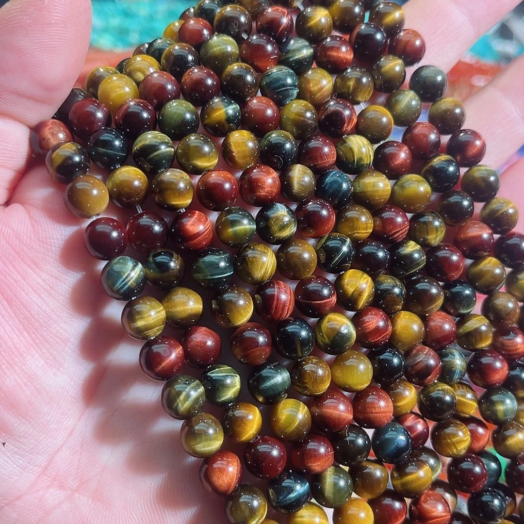 玛瑙/玉髓未镶嵌珠宝半成品A货三色虎眼一条8mm